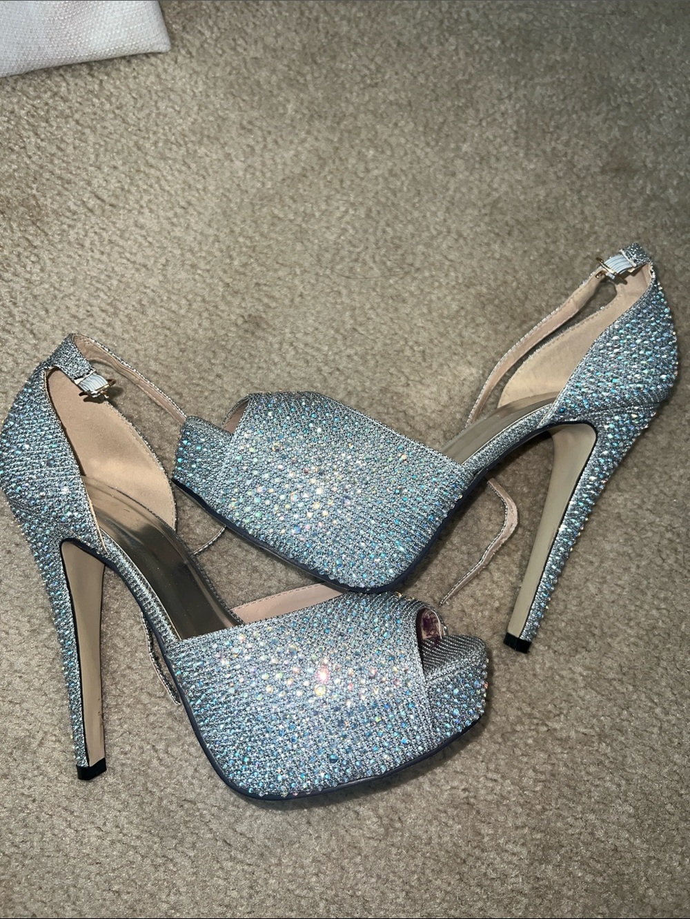 eye candy Silver Crystal Peep-Toe Stiletto Heels